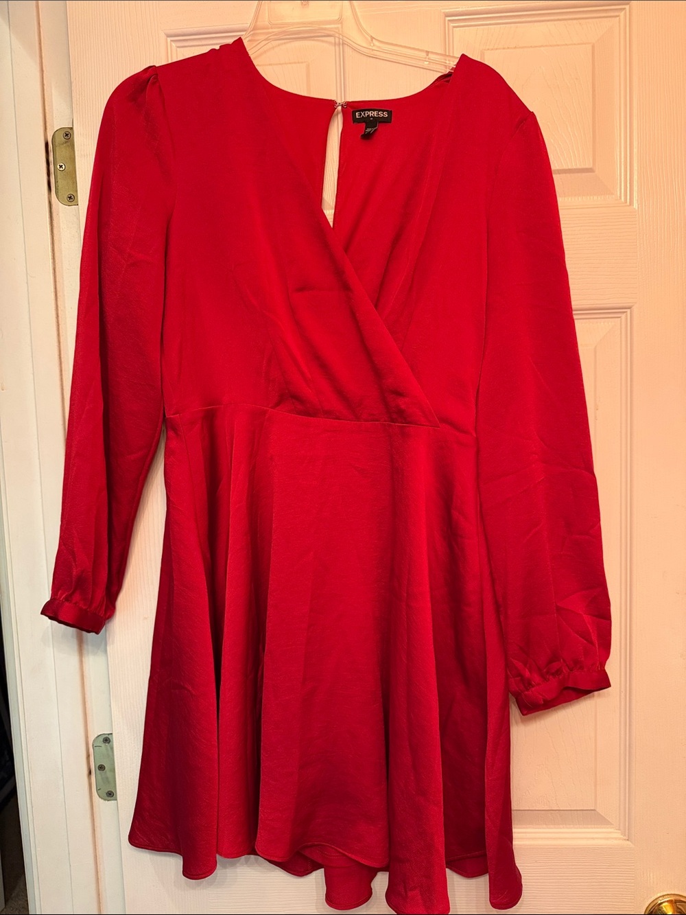 Express Vibrant Red Long-Sleeve Wrap Skater Dress